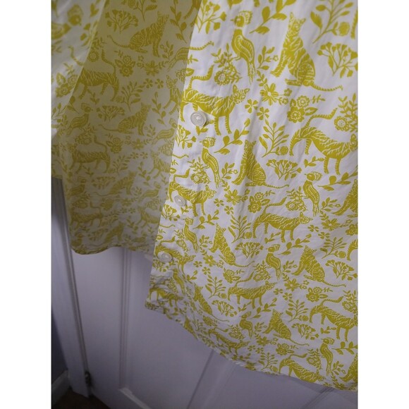 Boden Woman 10 LS Yellow White Cat Bird Floral Collared Button Classic Shirt - Picture 4 of 8